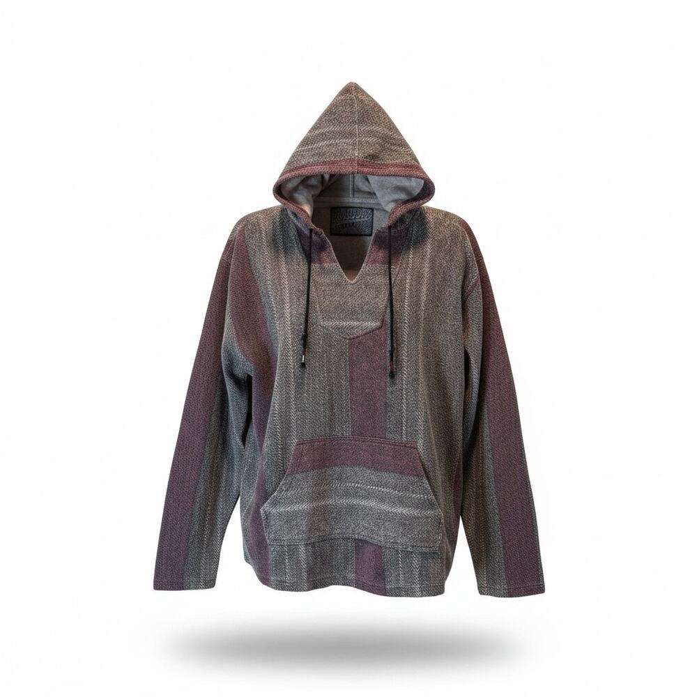 Brooklyn Cloth Mens Large Hooded Baja Drug Rug Sweater Stripe Pullover Hoodie